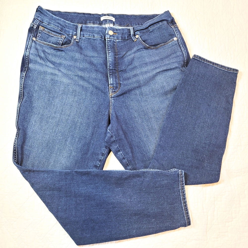 Good American 'Good Curve' Stretchy Plain Basic Fitted Leg Medium Wash Sz 20